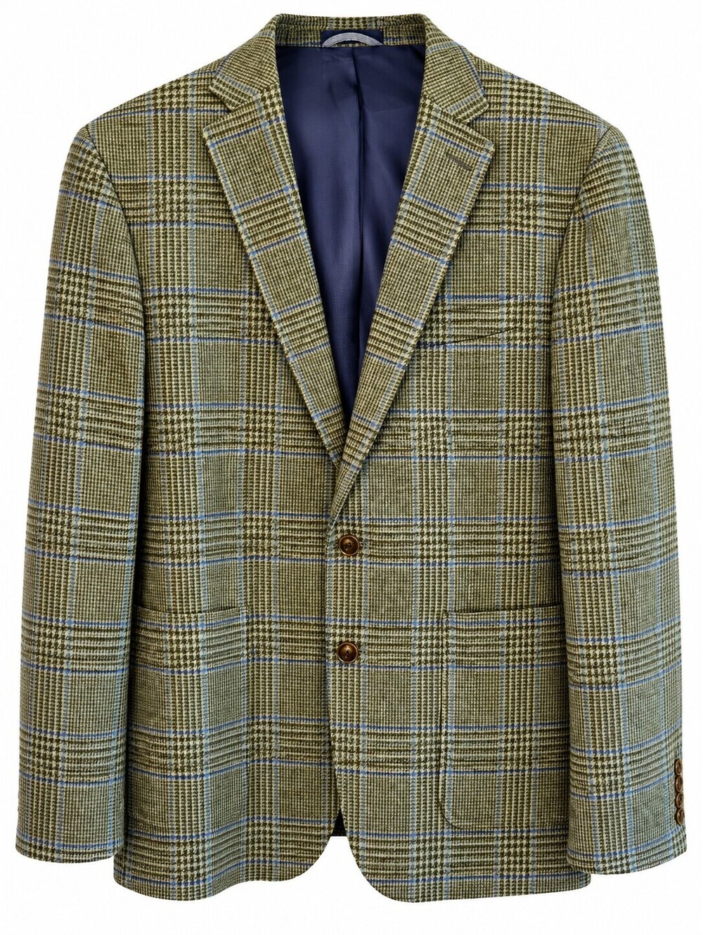 Lands' End Men's 46R Wool Glen Plaid Blazer Olive Green Tailored Fit Sport Coat